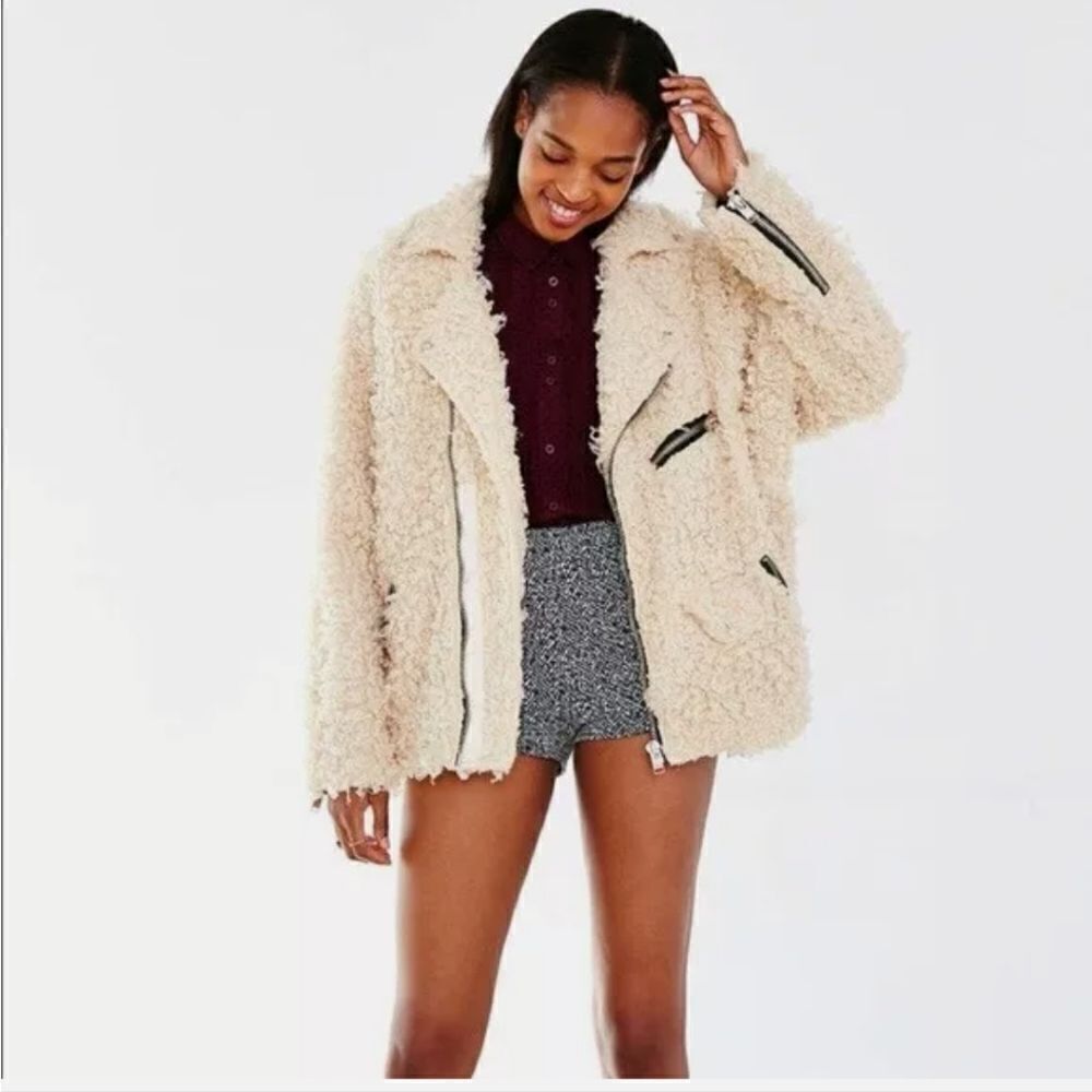 UNIF X Urban Outfitters furry moto jacket. Sz small but oversized,  like new